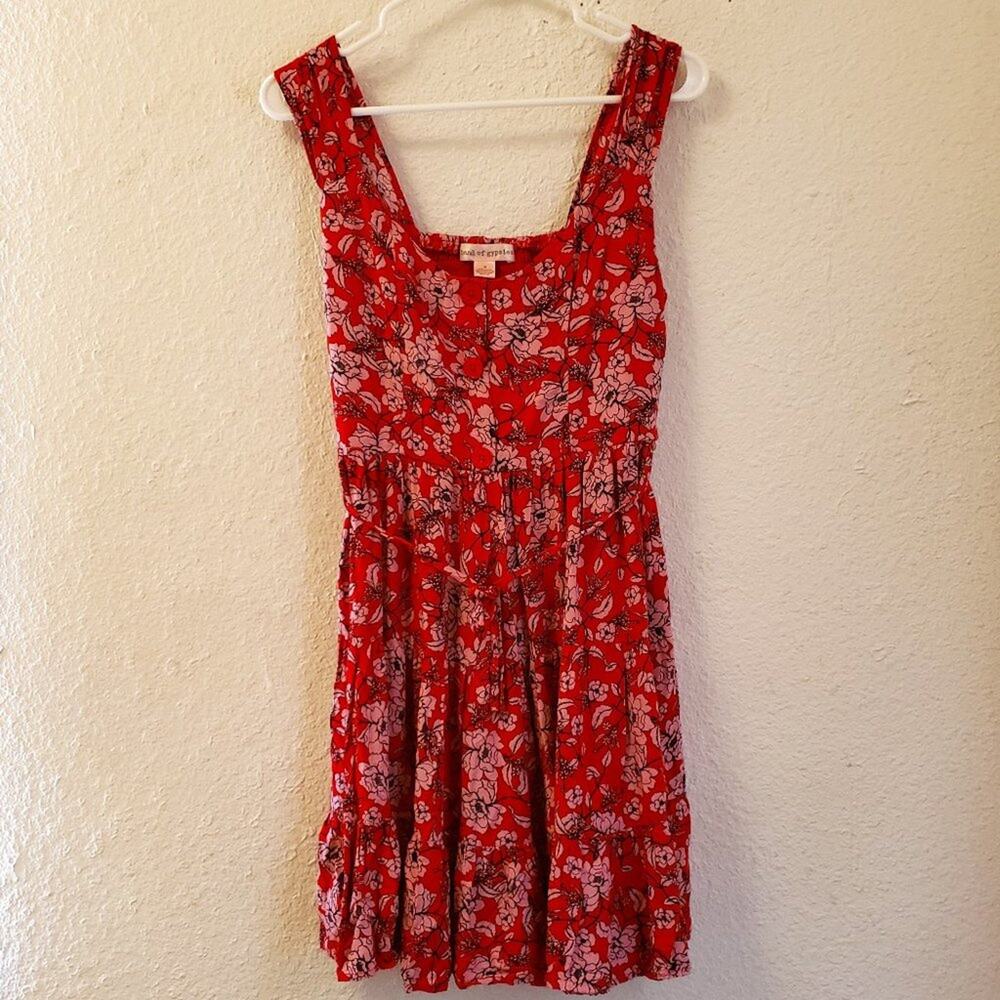 Band of Gypsies Red/Pink Floral Boho Women's Flowy Dress Medium